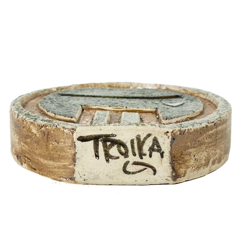 549 - A Troika wheel vase. Louise Jinks initials to the base, diameter 11.5cm. No condition issues to repo... 