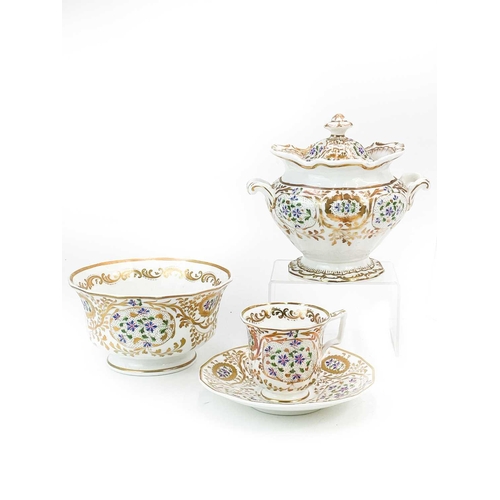 579 - A Copeland & Garrett tea and coffee service. Circa 1830, painted with speedwell and ornate gilt foli... 