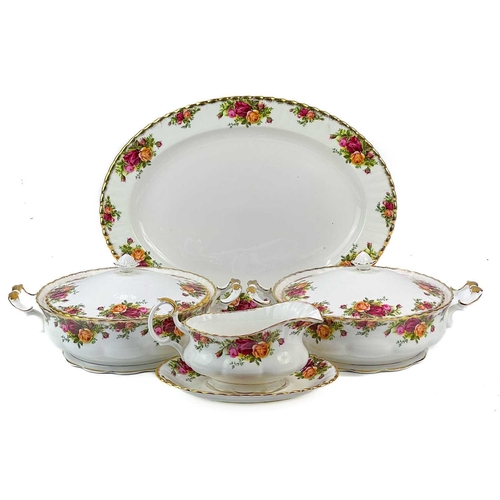 592 - Royal Albert Old Country Rose part service. Comprising: large oval meat platter, two vegetable turee... 