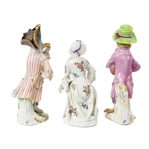 598 - Two Furstenberg porcelain monkey band musician figures. 19th century, one playing the bagpipes, the ... 