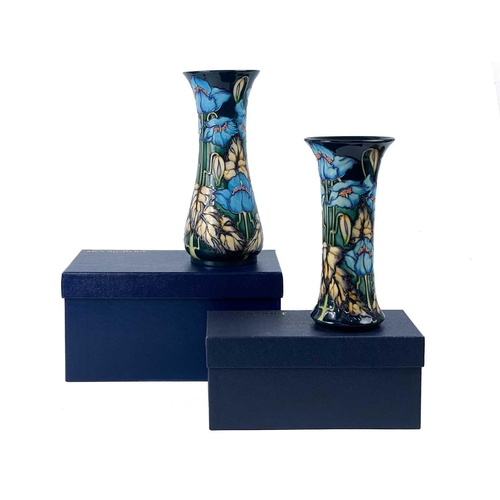 605 - A Moorcroft Pottery Blue Rhapsody vase by Phillip Gibson. Possibly a one off unrecorded shape with t... 