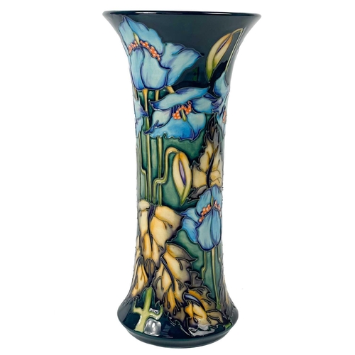 605 - A Moorcroft Pottery Blue Rhapsody vase by Phillip Gibson. Possibly a one off unrecorded shape with t... 