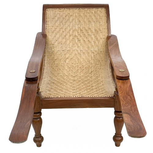 658 - A teak plantation chair 20th century, with caned seat and swing out arms, height 82cm, width 72cm, d... 