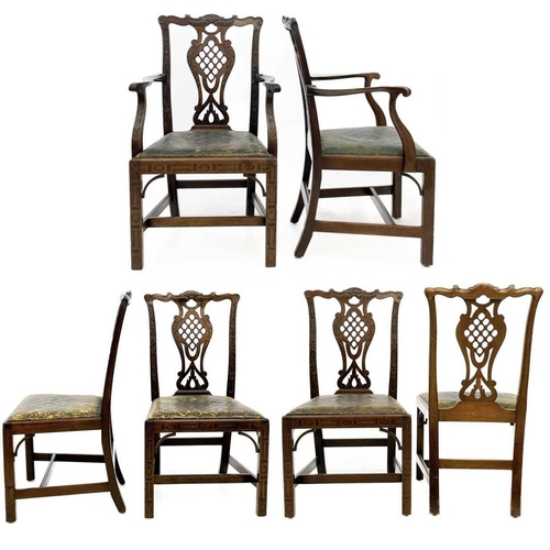 704 - A set of six 19th century mahogany dining chairs in the Chinese Chippendale manner. With pierced vas... 