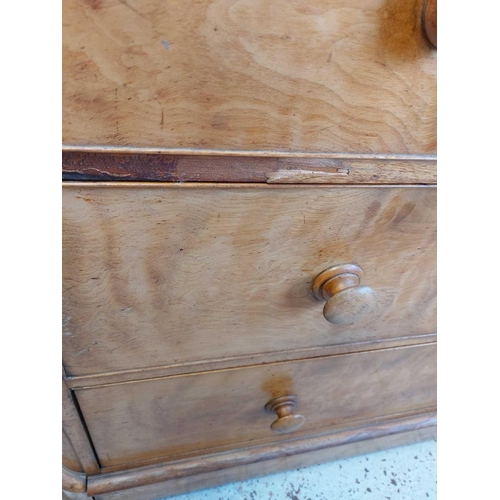 706 - A Victorian satin birch chest. Fitted two short and three long drawers, the lower drawer incorporati... 