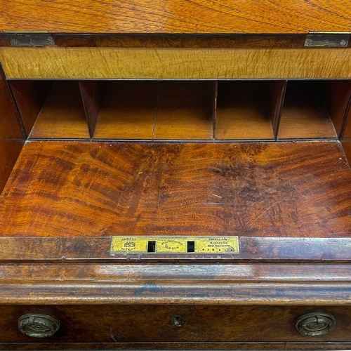 739 - A Victorian burr walnut twin pedestal writing desk. The superstructure with gilt metal gallery and f... 