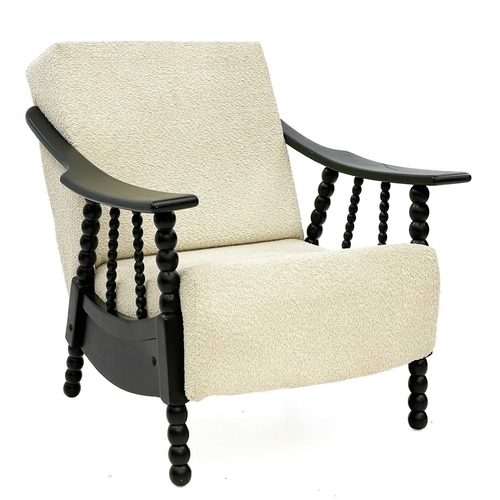 748 - A mid-century black painted and upholstered three-piece suite. With bobbin turned supports and legs,... 