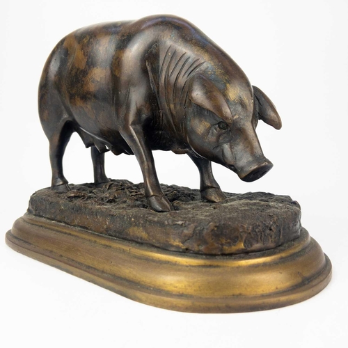 76 - A bronze figure of a sow. Late 20th century, in the Animalier tradition, length 23cm.