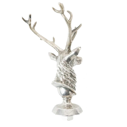 80 - A chrome plated stag car mascot. The circular base stamped HCA & AC, height 15cm.