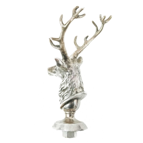 80 - A chrome plated stag car mascot. The circular base stamped HCA & AC, height 15cm.