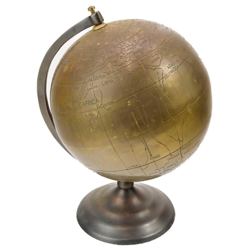 81 - A circa 1950s brass terrestrial desk globe. Diameter 17cm.