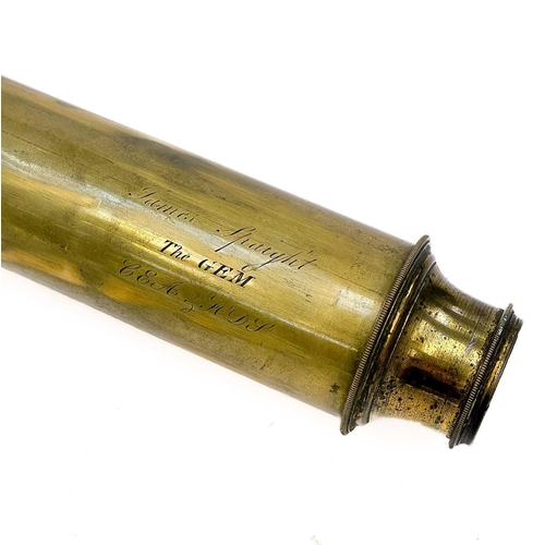 88 - A Dolland Night or Day single draw brass and leather telescope. Length 54cm. No condition issues.