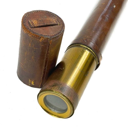 88 - A Dolland Night or Day single draw brass and leather telescope. Length 54cm. No condition issues.