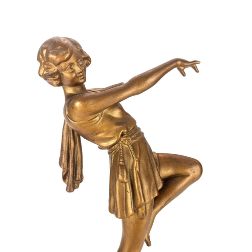 9 - An Art Deco cast spelter figural table lamp. Modelled as a seated female on a marble plinth base, he... 