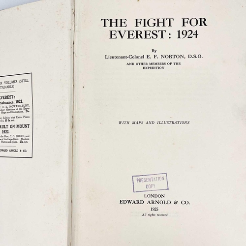 105 - Lieutenant-Colonel E.F. Norton The Fight For Everest 1924 A scarce first-edition presentation copy; ... 