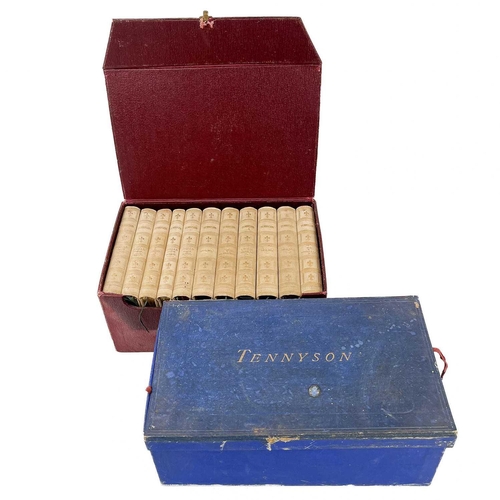 106 - ALFRED TENNYSON The Poetical Works of Thirteen book cased set; uniform blue cloth boards with red in... 