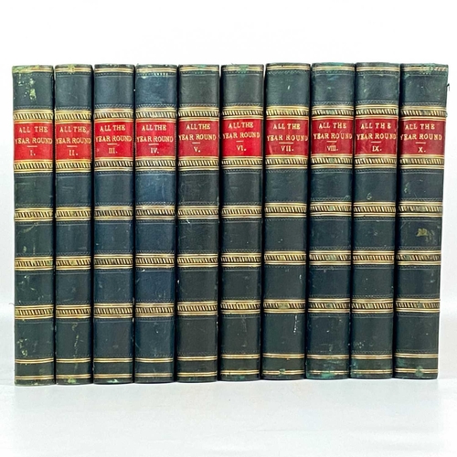 114 - CHARLES DICKENS (ED) All The Year Round, Vols I - X Half blue boards with marbled boards, compartmen... 