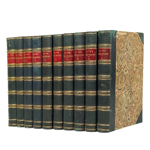 114 - CHARLES DICKENS (ED) All The Year Round, Vols I - X Half blue boards with marbled boards, compartmen... 