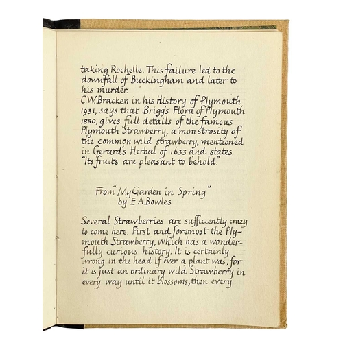 70 - The Plymouth Strawberry A Hand-written essay by Wilfred O. Reynolds of The Peacock Press Handrawn ti... 