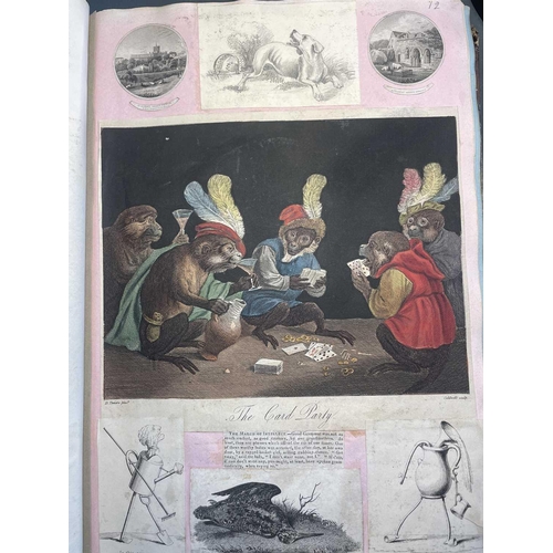 74 - A Victorian Scrap Album Contemporary half maroon leather with marbled boards, over a hundred pages p... 