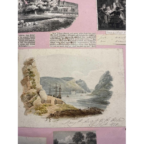 74 - A Victorian Scrap Album Contemporary half maroon leather with marbled boards, over a hundred pages p... 