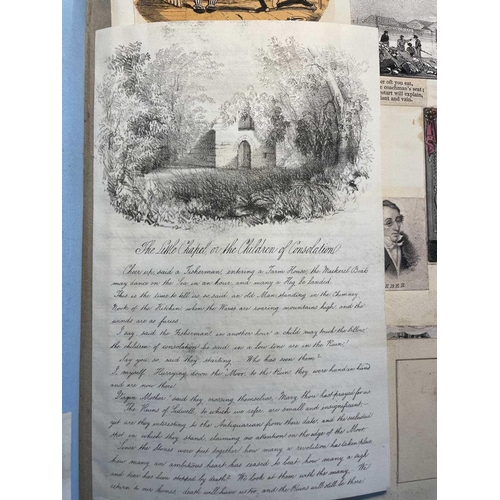 74 - A Victorian Scrap Album Contemporary half maroon leather with marbled boards, over a hundred pages p... 