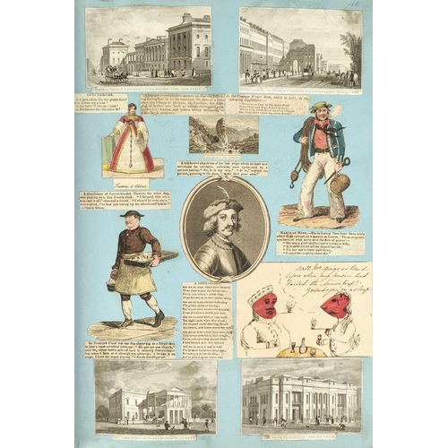 74 - A Victorian Scrap Album Contemporary half maroon leather with marbled boards, over a hundred pages p... 