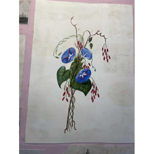 74 - A Victorian Scrap Album Contemporary half maroon leather with marbled boards, over a hundred pages p... 