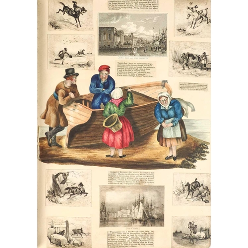 74 - A Victorian Scrap Album Contemporary half maroon leather with marbled boards, over a hundred pages p... 