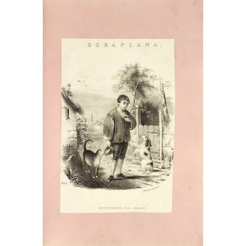 74 - A Victorian Scrap Album Contemporary half maroon leather with marbled boards, over a hundred pages p... 