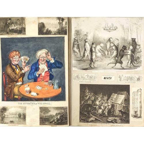 74 - A Victorian Scrap Album Contemporary half maroon leather with marbled boards, over a hundred pages p... 