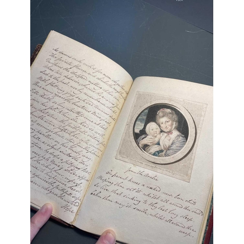 75 - (Penmanship and poetry) Early 19th century note book. Full maroon leather with envelope clasp, 25 pa... 