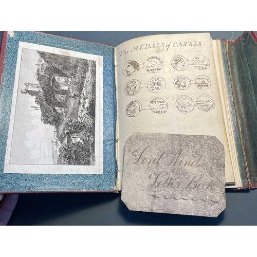 75 - (Penmanship and poetry) Early 19th century note book. Full maroon leather with envelope clasp, 25 pa... 