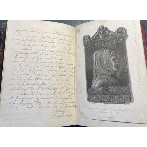 75 - (Penmanship and poetry) Early 19th century note book. Full maroon leather with envelope clasp, 25 pa... 