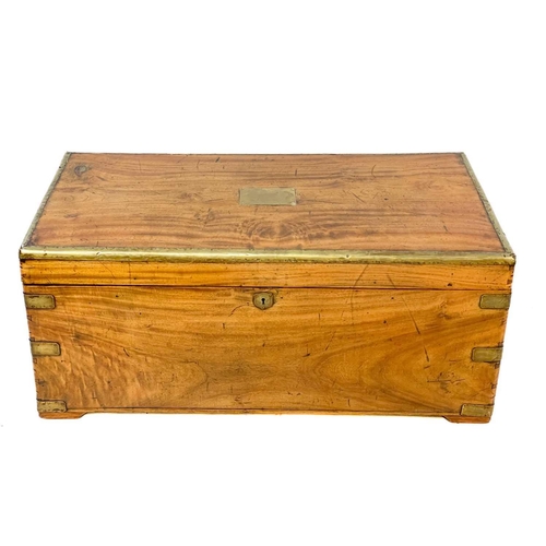 28 - A Victorian brass bound camphor wood chest. With vacant brass plaque, height 44cm, width 102cm, dept... 