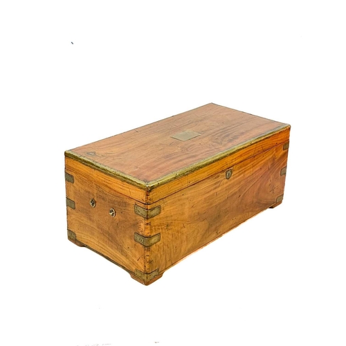 28 - A Victorian brass bound camphor wood chest. With vacant brass plaque, height 44cm, width 102cm, dept... 