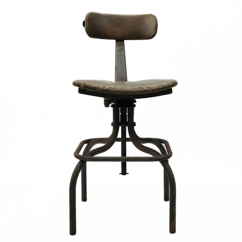 3 - A mid century machinist swivel chair by Leabank. With a leatherette seat and back on a steel tubular... 