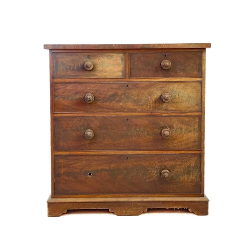 36 - A Victorian mahogany chest. Fitted two short and three long drawers, with turned knobs, on plinth ba... 