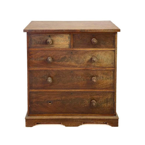 36 - A Victorian mahogany chest. Fitted two short and three long drawers, with turned knobs, on plinth ba... 