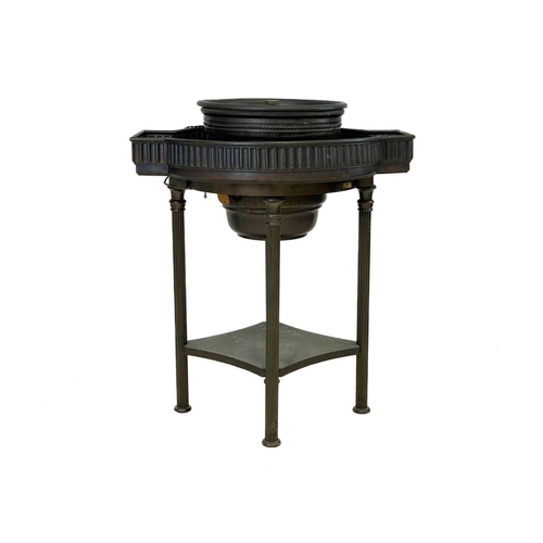 52 - An early 20th century anodised copper orangery fountain. On iron base, height 104cm width 85cm depth... 