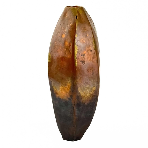 6 - Kate Oram (XX-XI) Copper faceted vase, signed to base dated '97, height 24.5cm.