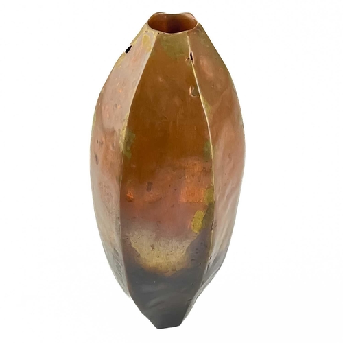 6 - Kate Oram (XX-XI) Copper faceted vase, signed to base dated '97, height 24.5cm.