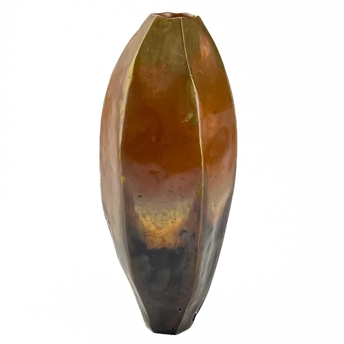 6 - Kate Oram (XX-XI) Copper faceted vase, signed to base dated '97, height 24.5cm.