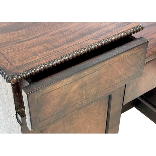 79 - A Regency mahogany and line inlaid small pedestal sideboard. With reel moulded borders, recessed cen... 