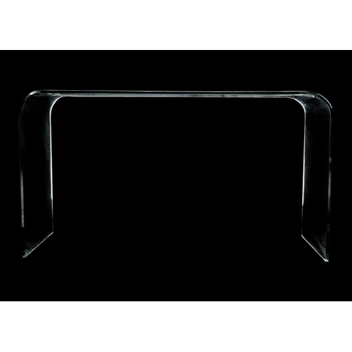 84 - A contemporary curved glass console table. Height 69cm width 126cm depth 43cm. Some light surface sc... 