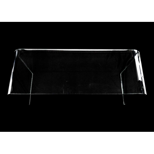 84 - A contemporary curved glass console table. Height 69cm width 126cm depth 43cm. Some light surface sc... 