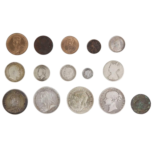 11 - GB silver coinage etc. Misc. coinage including 1845 crown F, 1895 crown, 1887 double florin, 1935 cr... 