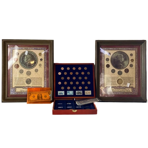 121 - USA, Great Britain and World coins & banknotes including silver Comprising: 1: A wooden box containi... 