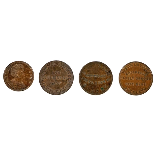 123 - Australia and New Zealand Victorian trade penny copper coinage (x4) Comprising: 1: Australia: 1862 T... 