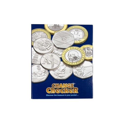 141 - GB Commemorative decimal 50 pence coins (x262) A change checker album plus a number of bank bags con... 